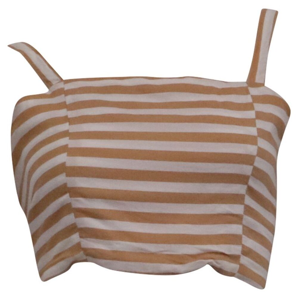 Faithfull The Brand Striped Cropped Top in Beige Viscose